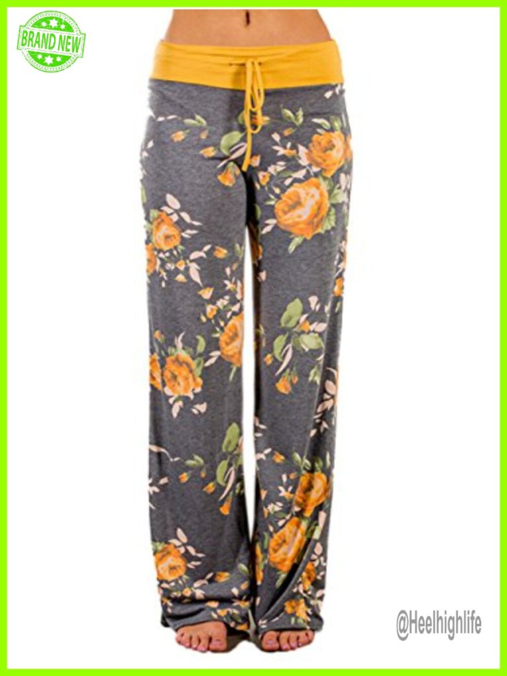 Floral Print Wide Leg Palazzo Lounge Pants Drawstring Waist Stretch Sleep